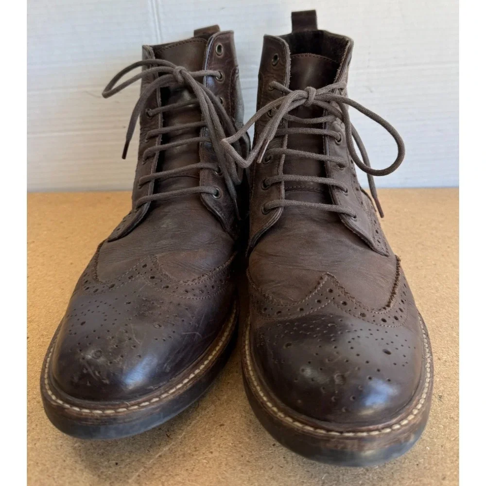 Mens‎ Sz 9.5 ASOS Brown Leather Wingtip Boots Lace Up